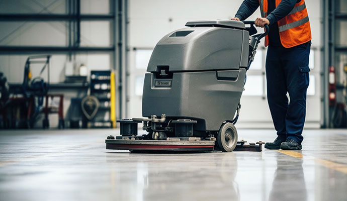A person is cleaning high traffic area