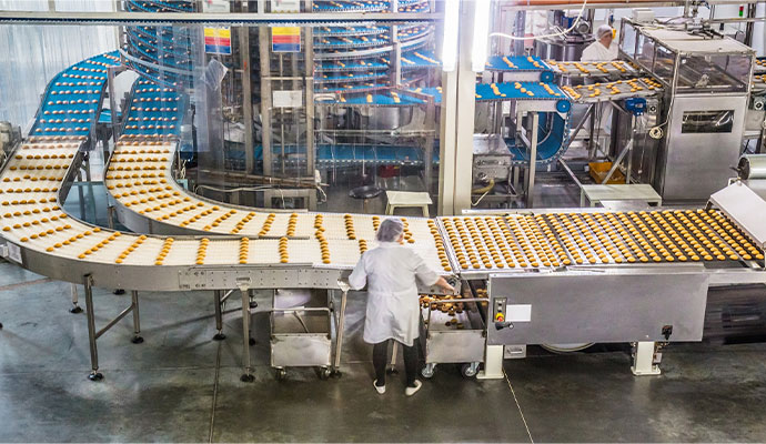 Automated bakery conveyor belt food factory