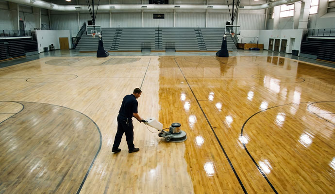 Basketball court hardwood floor refinishing