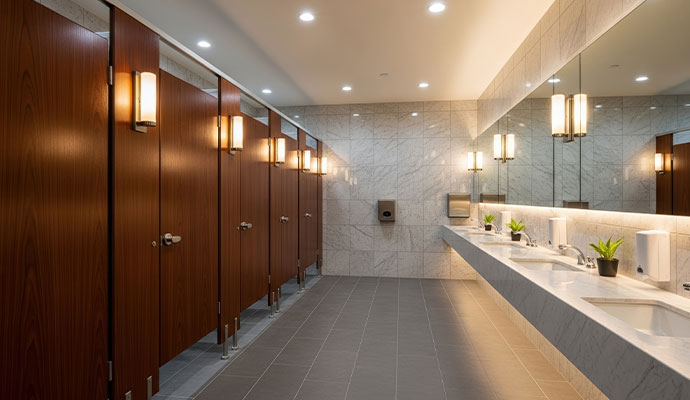 Clean and sanitized commercial restroom