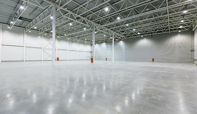 Clean concrete floor in warehouse