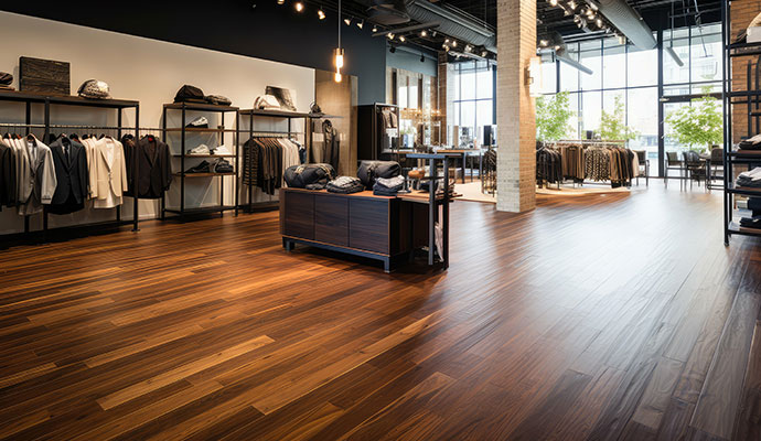 Clean hardwood floor in a commercial space