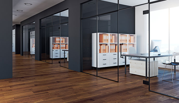 Modern office interior with clean laminate floor