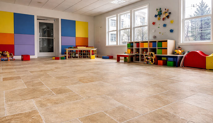Clean stone floor at daycare center