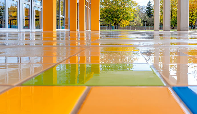 Clean colorful tile floor at daycare center