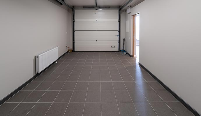 Clean tile floor in garage interior