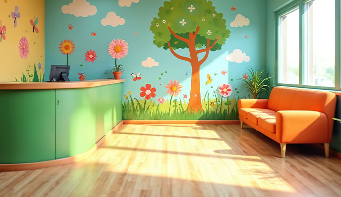 Clean wood floor at daycare center