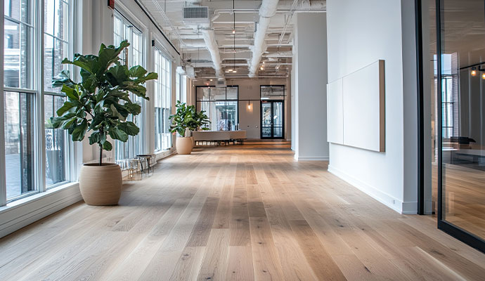 Clean wood floor in commercial space