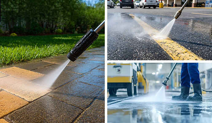 Collage of commercial pressure washing areas