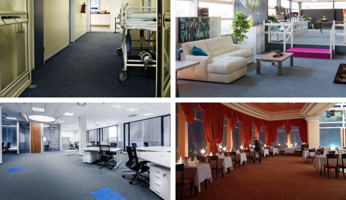 Collage of different commercial carpeted floor