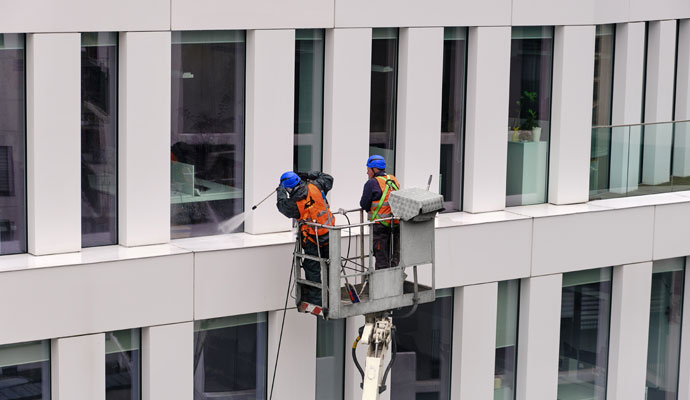 Commercial building window cleaning pressure washing