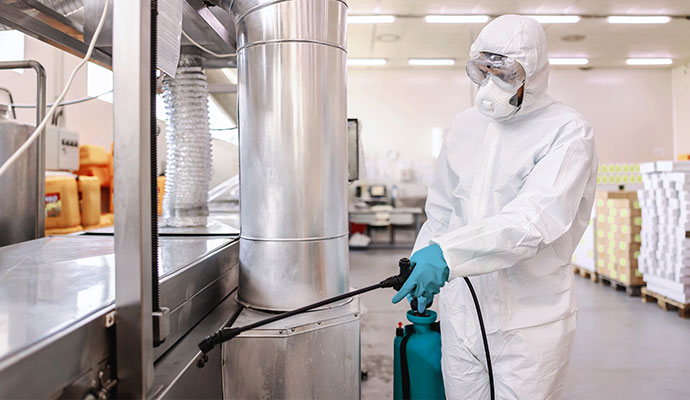Commercial facility disinfecting service hazmat suit