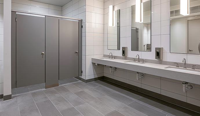 Commercial restroom floor with clean grout