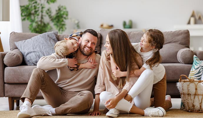 Happy family in clean home space