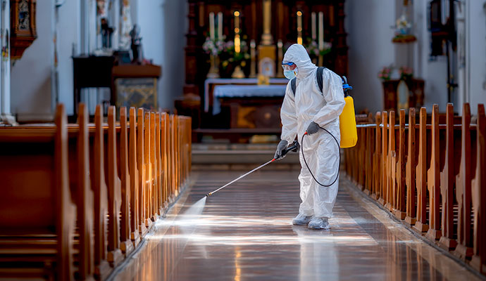 An expert disinfecting church