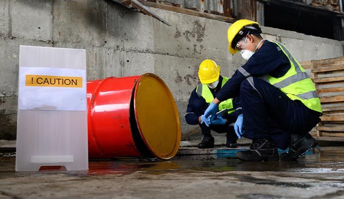 Experts cleaning oil spill on the floor