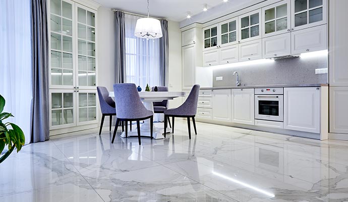 Shiny clean marble floor in a bright room