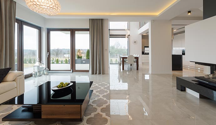 Clean marble-tiled floor in room