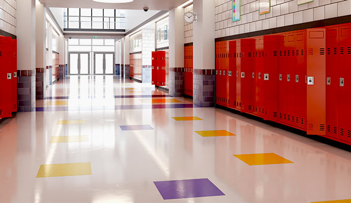 Clean VCT floor in a commercial hallway