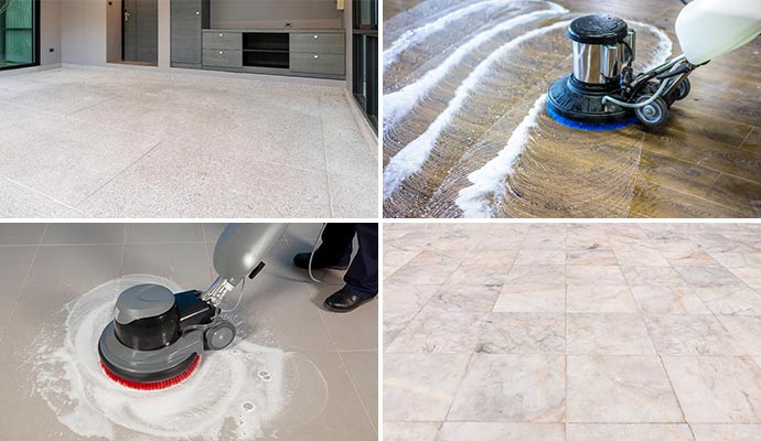 Collage of different clean floor and floor cleaning service Collage of different clean floor and floor cleaning service