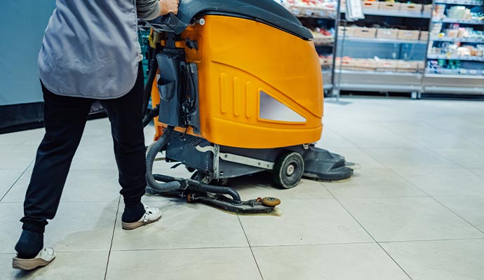 Commercial floor scrubbing