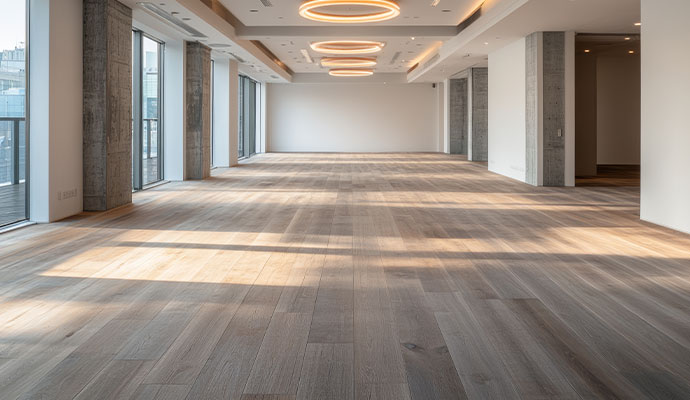 Modern office interior with clean laminate floor