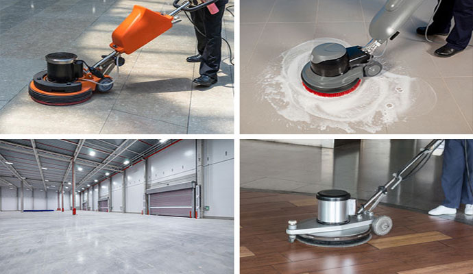 Professional cleaning and polishing for tile, wood, and concrete warehouse floors.