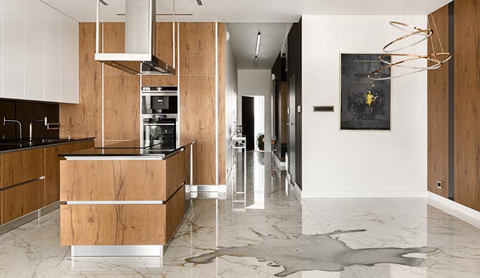 Marble floor with visible stain