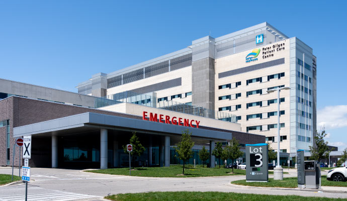 Front view of a hospital building