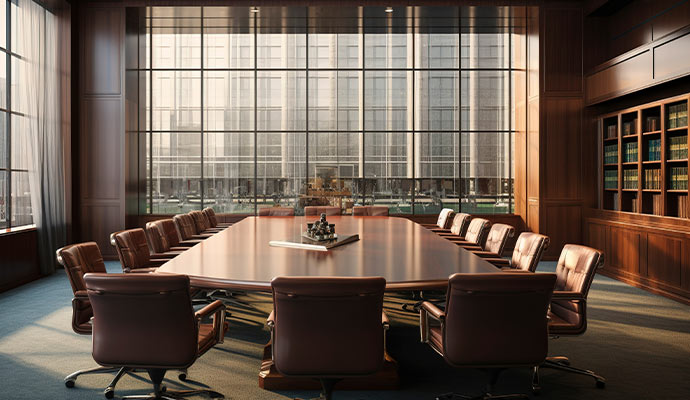 A clean large corporate office conference room.