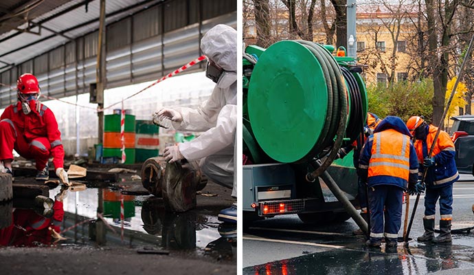Collage of chemical cleaning and vacuum truck service
