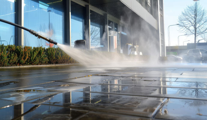 Pressure washing outdoor terminal area