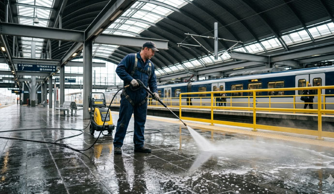 Train station platform pressure washing service