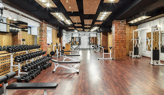 Clean fitness center with equipment