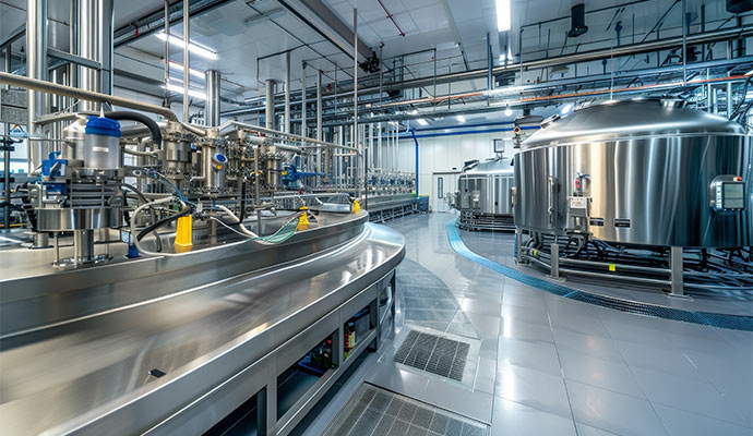 Clean industrial manufacturing with machinery