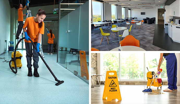 Collage of commercial day porter cleaning services