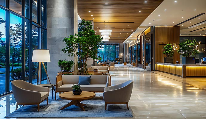 Neat and clean modern hotel lobby interior