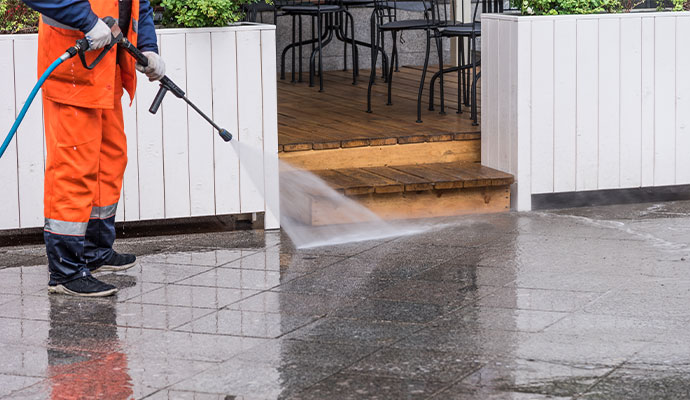 Floor cleaning service using pressure washing