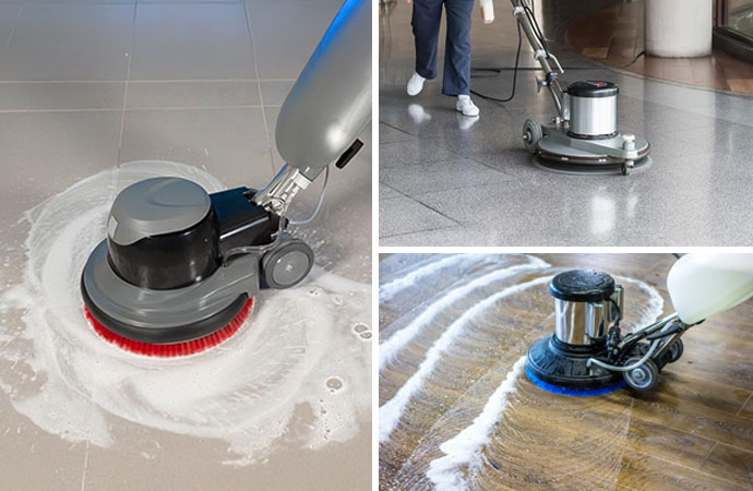 Collage of multiple floor cleaning services