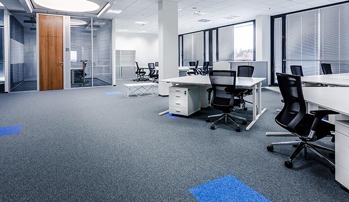Commercial office interior with a clean carpet