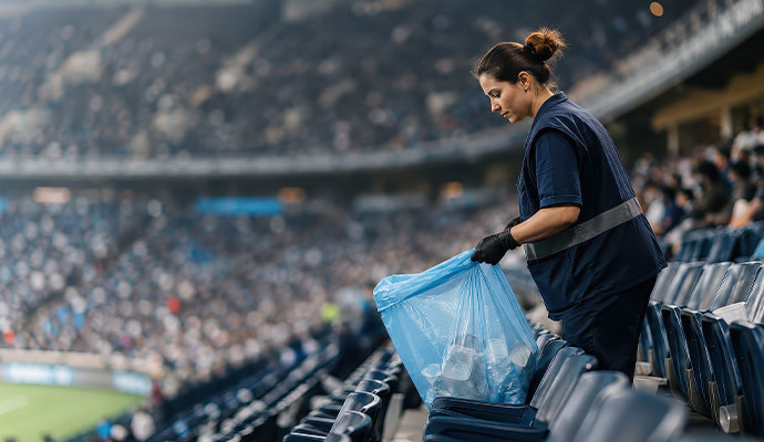 Stadium seating waste cleanup