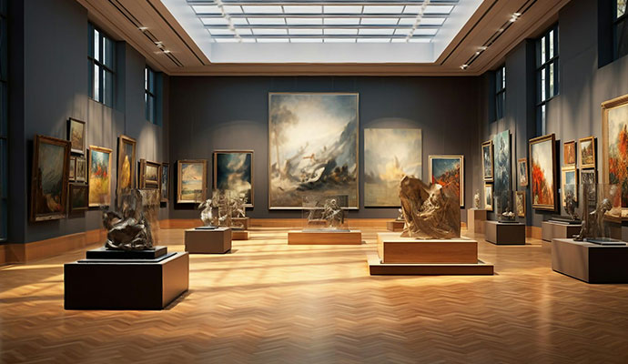 Well-maintained museum interior with clean floor