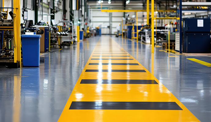 Yellow stripped floor in warehouse